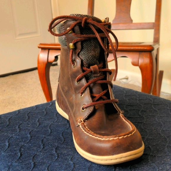 ♥️SOLD Sperry Bayfish Brown Leather Combat Boot Leather - Picture 1 of 7
